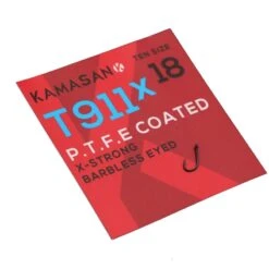 Kamasan T911X Eyed Barbless PTFE Hooks - 10
